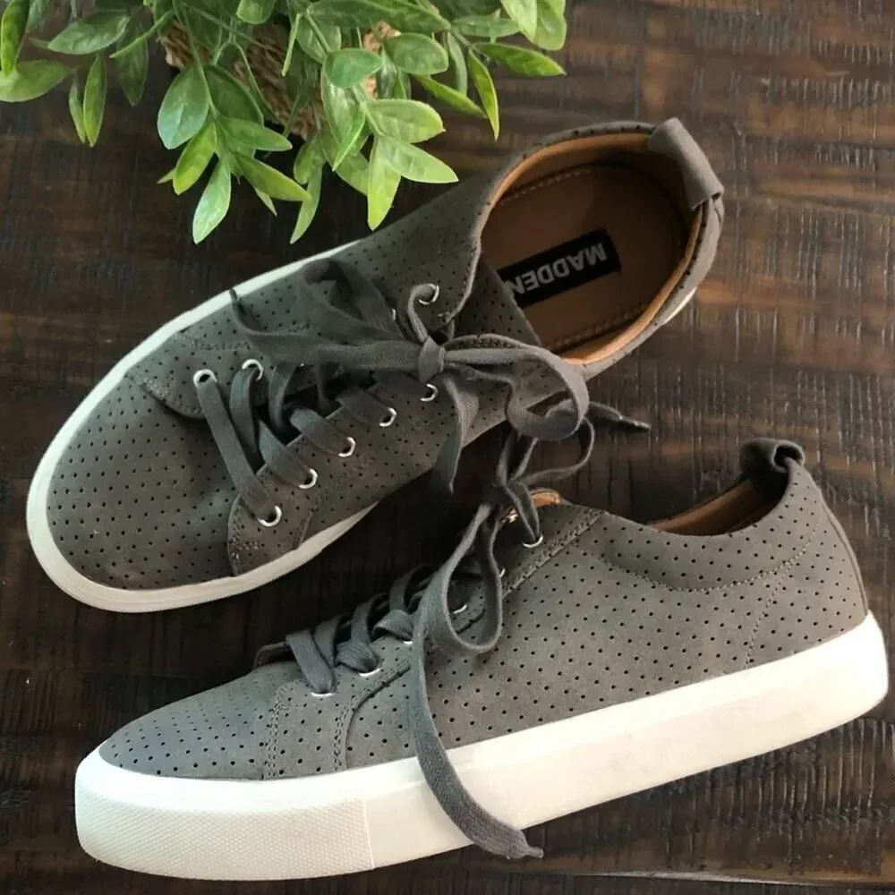 Madden Juror Gray Perforated Suede Sneakers Size 9